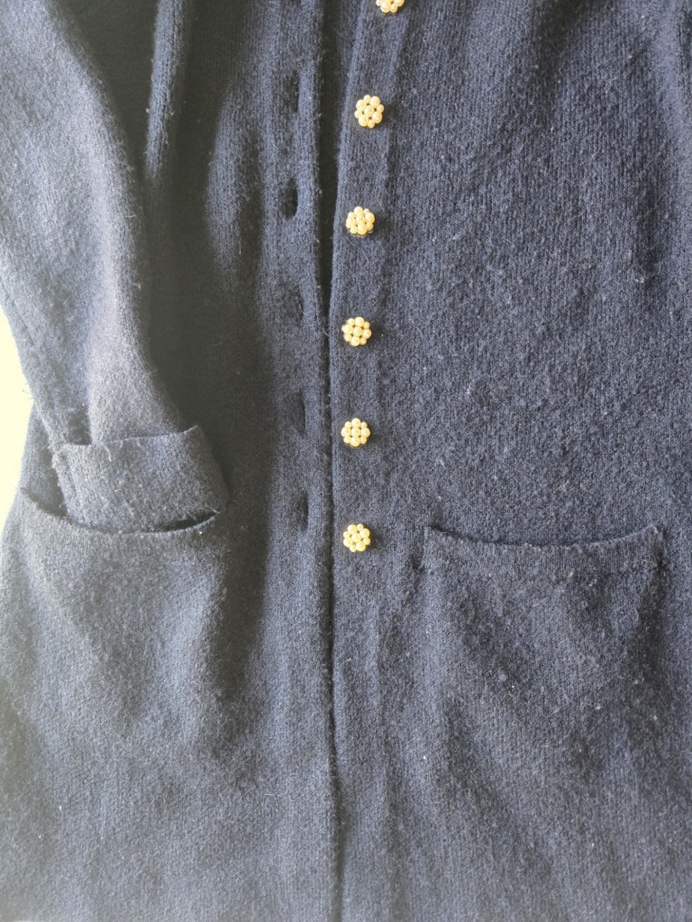 Adrienne Vittadini Navy Knit Faux Fur Collar Sweater Ccardigan - Picture 8 of 14